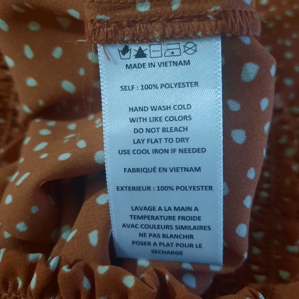 Paper Crane Smocked Band Top Shirring Puff Sleeves Burnt Orange Dot Print  XS - Picture 7 of 9